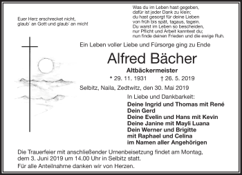 Traueranzeige von Alfred Bächer von Frankenpost