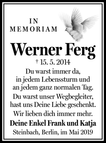 Traueranzeige von Werner Ferg von Südthüringer Presse