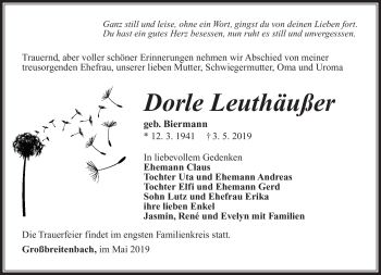 Traueranzeige von Dorle Leuthäußer von Südthüringer Presse