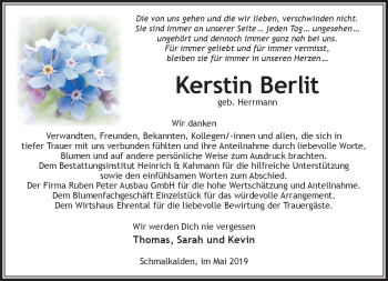 Traueranzeige von Kerstin Berlit von Südthüringer Presse