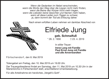 Traueranzeige von Elfriede Jung von Neue Presse Coburg