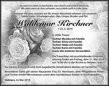 Traueranzeige von Waldemar Kirchner von Südthüringer Presse