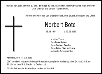 Traueranzeige von Norbert Bote von Neue Presse Coburg