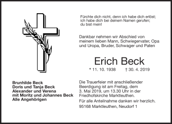Traueranzeige von Erich Beck von Frankenpost