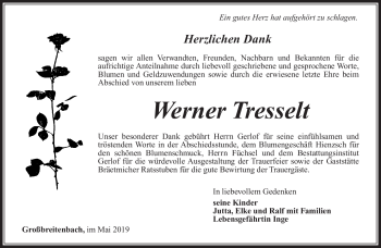 Traueranzeige von Werner Tresselt von Südthüringer Presse