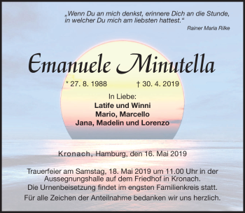 Traueranzeige von Emanuele Minutella von Neue Presse Coburg