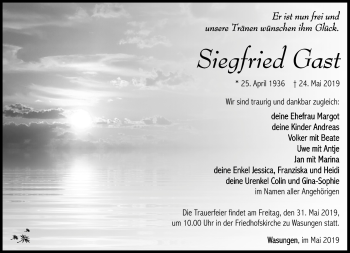 Traueranzeige von Siegfried Gast von Südthüringer Presse