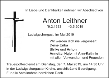 Traueranzeige von Anton Leithner von Frankenpost