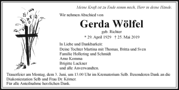 Traueranzeige von Gerda Wölfel von Frankenpost