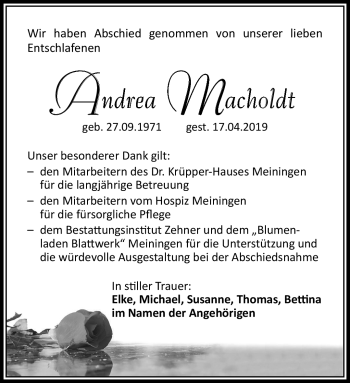 Traueranzeige von Andrea Macholdt von Südthüringer Presse