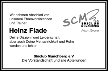 Traueranzeige von Heinz Flade von Frankenpost