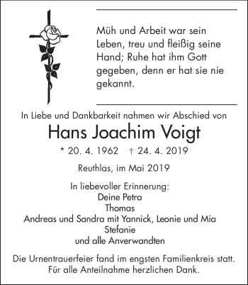 Traueranzeige von Joachim Voigt von Frankenpost