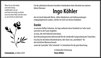 Traueranzeige von Ingo Köhler von Südthüringer Presse
