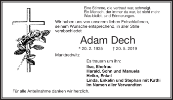 Traueranzeige von Adam Dech von Frankenpost
