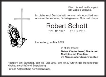 Traueranzeige von Robert Schott von Frankenpost