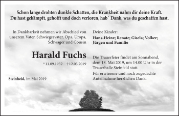 Traueranzeige von Harald Fuchs von Südthüringer Presse
