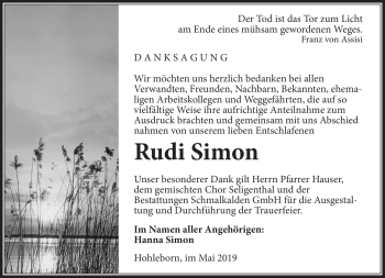 Traueranzeige von Rudi Simon von Südthüringer Presse