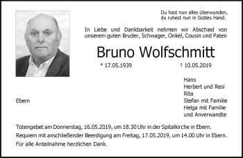 Traueranzeige von Bruno Wolfschmitt von Neue Presse Coburg