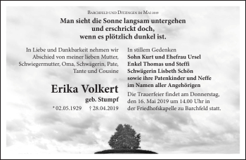 Traueranzeige von Erika Volkert von Südthüringer Presse