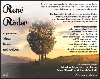 Traueranzeige von René Röder von Südthüringer Presse