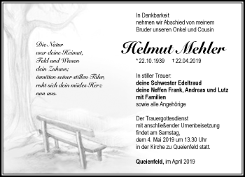 Traueranzeige von Helmut Mehler von Südthüringer Presse
