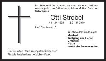 Traueranzeige von Ottilie Strobel von Frankenpost