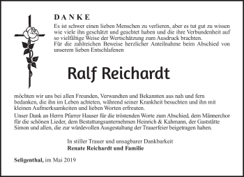 Traueranzeige von Ralf Reichardt von Südthüringer Presse