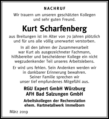 Traueranzeige von Kurt Scharfenberg von Südthüringer Presse