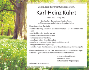 Traueranzeige von Karl-Heinz Kührt von Südthüringer Presse