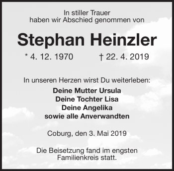 Traueranzeige von Stephan Heinzler von Neue Presse Coburg