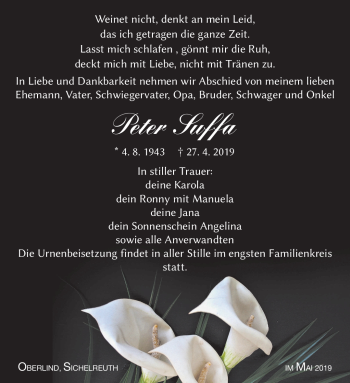 Traueranzeige von Peter Suffa von Südthüringer Presse