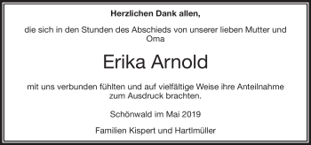 Traueranzeige von Erika Arnold von Frankenpost