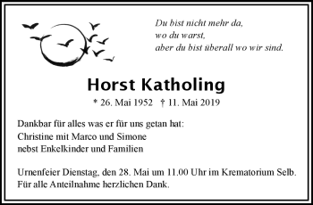 Traueranzeige von Horst Katholing von Frankenpost