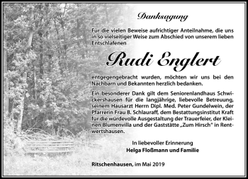 Traueranzeige von Rudi Englert von Südthüringer Presse