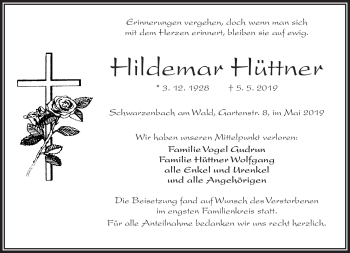 Traueranzeige von Hildemar Hüttner von Frankenpost