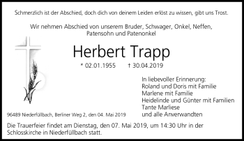 Traueranzeige von Herbert Trapp von Neue Presse Coburg