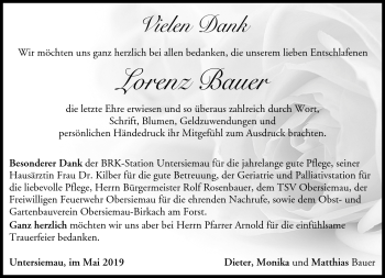 Traueranzeige von Lorenz Bauer von Neue Presse Coburg