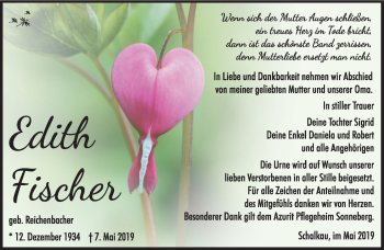 Traueranzeige von Edith Fischer von Südthüringer Presse