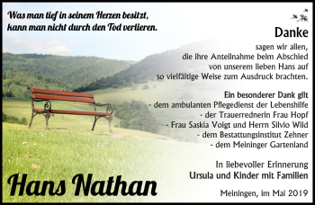 Traueranzeige von Hans Nathan von Südthüringer Presse