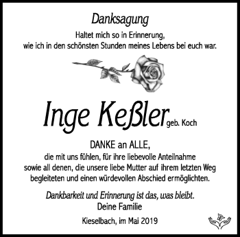 Traueranzeige von Inge Keßler von Südthüringer Presse