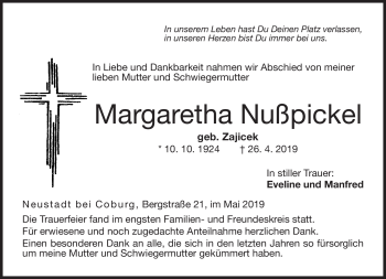 Traueranzeige von Margareth Nußpickel von Neue Presse Coburg