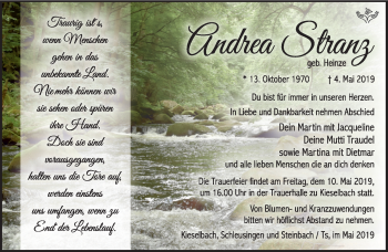 Traueranzeige von Andrea Stranz von Südthüringer Presse