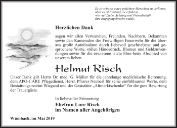 Traueranzeige von helmut Risch von Südthüringer Presse