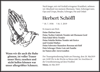 Traueranzeige von Herbert Schöffl von Südthüringer Presse