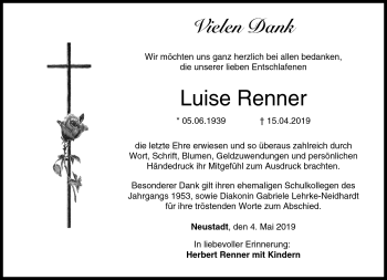 Traueranzeige von Luise Renner von Neue Presse Coburg