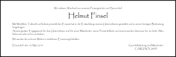 Traueranzeige von Helmut Finsel von Neue Presse Coburg