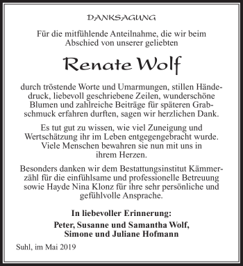 Traueranzeige von Renate Wolf von Südthüringer Presse
