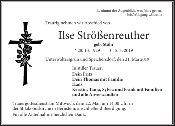Traueranzeige von Ilse Strößenreuther von Frankenpost