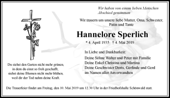 Traueranzeige von Hannelore Sperlich von Frankenpost