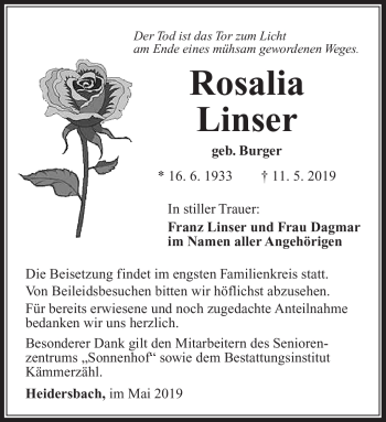 Traueranzeige von Rosalia Linser von Südthüringer Presse